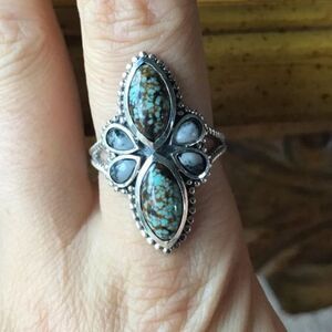Natural White Buffalo Royston Blue Horizon Turquoise Sterling Silver Ring Size 9
